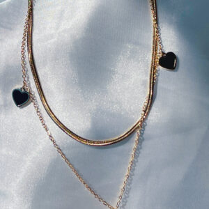 BLACK & WHITE HEARTS LAYERED NECKLACE